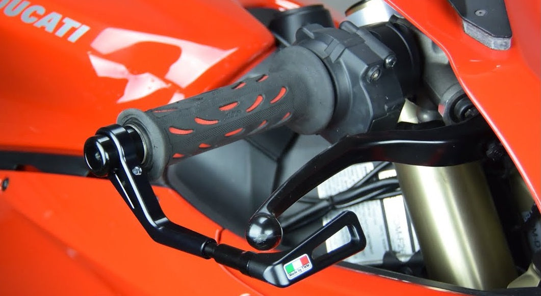 TWM Black Brake Lever Guard installed on a Ducati Panigale